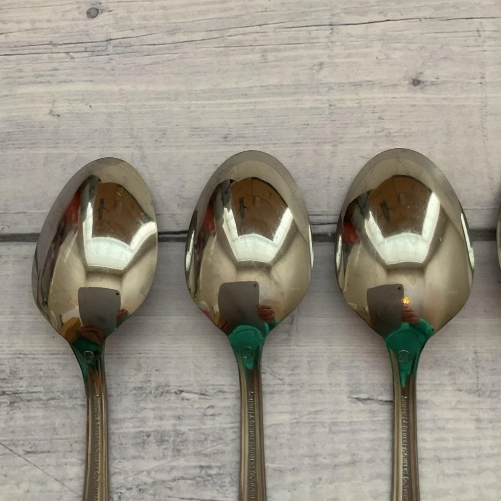 Simeon George Rogers Oneida HOMESTEAD 6 Oval Place Spoons Stainless Flatware #1
